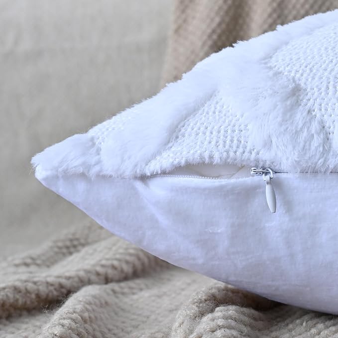 Set of 2 Soft Moroccan Throw Pillow Covers 16x16 Inch Plush Boho Decorative Pillow Cover Accent Cushion Case for Couch Sofa Bed, Pure White