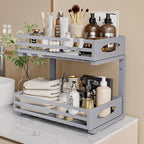 Under Sink Organizer, 2 Tier Under Sink Organizers and Storage, Adjustable Height, Slide Out Metal Cabinet Organizers, Pull Out Cabinet Storage Drawer Shelf for Kitchen Bathroom Gray, 2 Pack