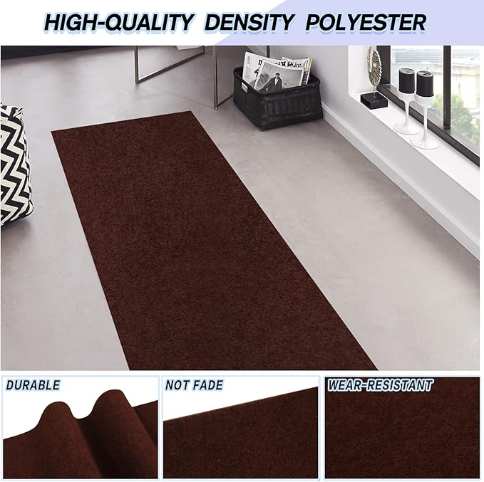 Custom Size Backed Non-Slip Area Rugs Runner, Easy Clean, Waterproof Runner Rugs for Hallway Entryway, Kitchen, Laundry, 3FT x 34FT, Brown