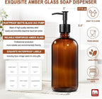 GMISUN Amber Glass Soap Dispenser, 2 Pack Bathroom Hand Soap Dispensers with Stainless Steel Pump, 17 Fl Oz Kitchen Hand and Dish Soap Dispenser Set, Modern Vintage Liquid Brown Soap Dispensers Bottle