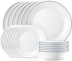 Corelle 18-Piece Dinnerware Set Service for 6, Lightweight Round Plates and Bowls Set, Vitrelle Triple Layer Glass, Chip Resistant, Microwave and Dishwasher Safe, Caspian