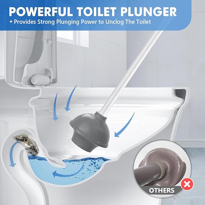 Toilet Plunger and Brush, Bowl Brush and Heavy Duty Toilet Plunger Set with Ventilated Holder, 2-in-1 Toilet Brush and Plunger Combo for Bathroom Cleaning（2 Pack, White）