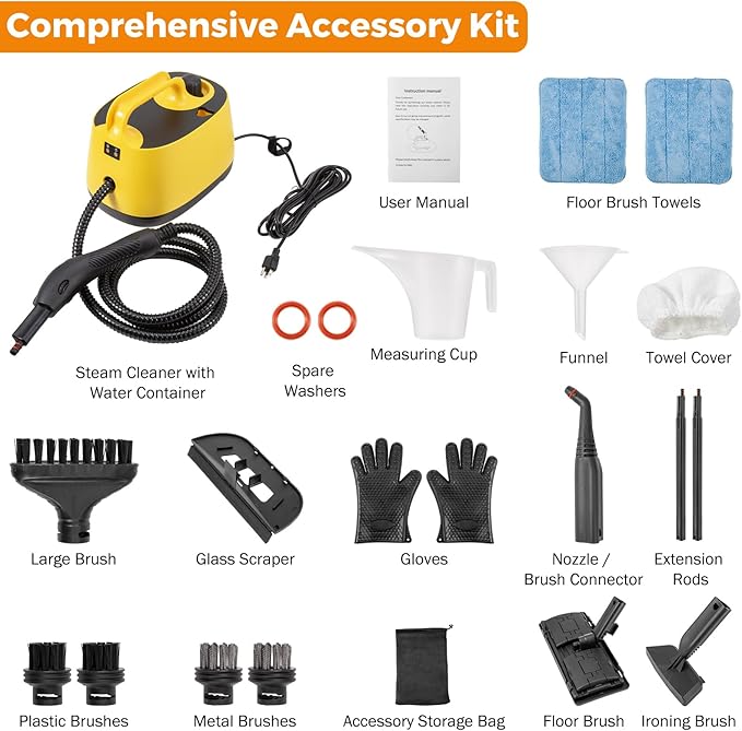 BEAMNOVA Steam Cleaner Electric Household Steamer High Pressure Multipurpose Rolling Cleaning Machine for Carpet Upholstery Floor Car Detailing Home Inside 1.5L 50.72oz Water Container with Roller