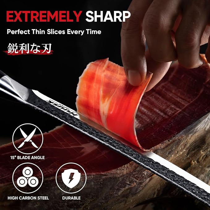 Huusk Butcher Knife for Meat Cutting, 10 Inch Brisket Knife, Multifunction Carving Knives with Wood Handle, Japanese Slicing Knives for Meat Cutting, BBQ, Turkey, Ideal for Gift