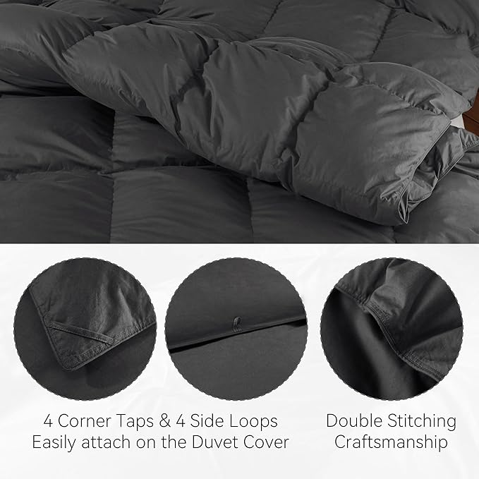 SNOWMAN Premium Down Comforter Queen Size, Luxurious All Season Duvet Insert with Cotton Blended Fabric, 37oz Fill Weight 3D Baffle Box Design Hotel Bedding Comforter (Dark Grey,90"x90")