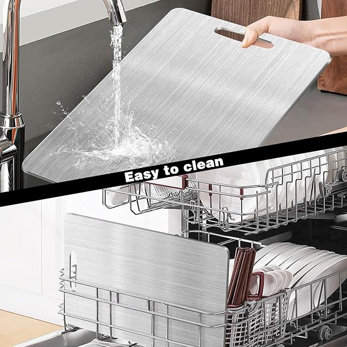 Titanium Cutting Board,Cutting Boards For Kitchen,Stainless Steel Cutting Board,Peeler,Mat,Dish Clip,For Cutting Vegetables, Meat,Fruits,Silver, 18.11x11.8 IN