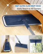 Microfiber Mops for Floor Cleaning - BPAWA Flat Floor Mop Wet Dry Use for Hardwood Floors Laminate Wood Tile Vinyl Wall Hard Surface, Bathroom Kitchen Dust Mop with 4 Reusable Washable Chenille Pads