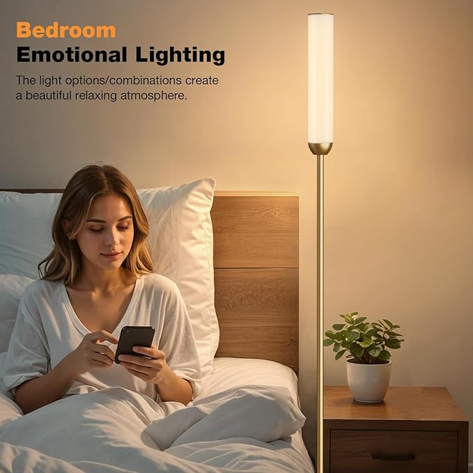 LED Floor Lamp with Remote Control, 65" Standing lamp with Stepless Adjustable 3000K-6500K Colors & 5%-100% Brightness, Foot Switch(Gold)