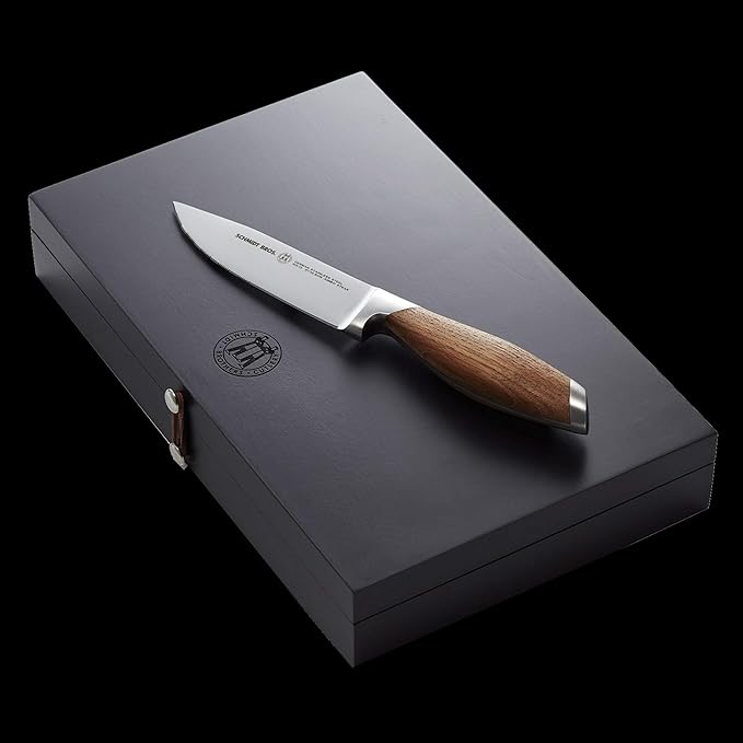 Schmidt Brothers -Bonded Teak 4-Piece Jumbo Steak Knife Set, High-Carbon German Stainless Steel Cutlery in a Wood Gift Box
