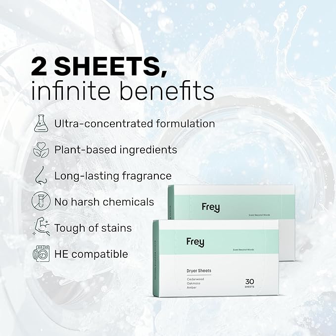 FREY Naturally Scented Dryer Sheets - Fabric Softener for Soft, Fresh & Clean Clothes (2-pack, Cedar Grove)