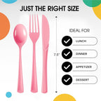 Party Solids Pink Plastic Silverware Heavy Duty 150 Pieces Pink Plastic Cutlery Sets, Utensil Sets, 50 Of Each Forks, Knives & Spoons Disposable Cutlery Set, Flatware Set For Party Supplies