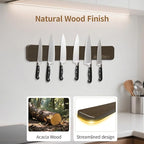 Magnetic Knife Holder for Wall,16.5 Inch Magnetic Knife Strip,Acacia Wood Double Sided Magnetic Knife Rack for Fridge,No Drilling