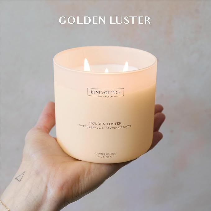 Orange, Cedarwood & Clove – Benevolence LA Large 3-Wick Fall Scented Candle for Home | 15oz, 50-Hour Burn | Soy Wax, Cotton Wicks | Warm & Inviting Autumn Fragrance | Malibu Sands Collection