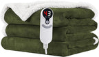 Electric Heated Blanket Full Size 72"x84" - Microplush & Sherpa Fabric Dual-Sided, 6 Heat Settings & 1-10 Hours Auto Off , Cozy Warming Throw for Home, Office, or Bed, Machine Washable, Olive Green