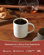 famiware Coffee Mug Set for 6, Star 12 oz Catering Mugs Cup Set with Handle for Coffee, Tea, Cocoa, Milk - Ceramic Stoneware Drinkware Set, Matte White + Matte Black