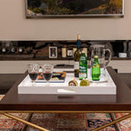 Oversize Extra Large King Size Bed Tray for eating Big Glossy White Acrylic Serving Tray with Handles 24x24 Inch -Spill Proof- Decorative Countertop Organizer for Ottoman,Bed,Party, Butler Tray