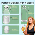 Asa Vea Mini Blender for Smoothies and Milkshakes, Portable Blender, Rechargeable, Personal Size Blender with Quota Outer Travel Lid with 4 Blades, 11 oz for Outdoors, Camping (Black)