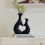 Ceramic Vases for Home Decor, Modern Heart Shaped Vase Set of 2, Matte Farmhouse Dried Fake Flowers Vase for Office, Living, Dining Room, Kitchen