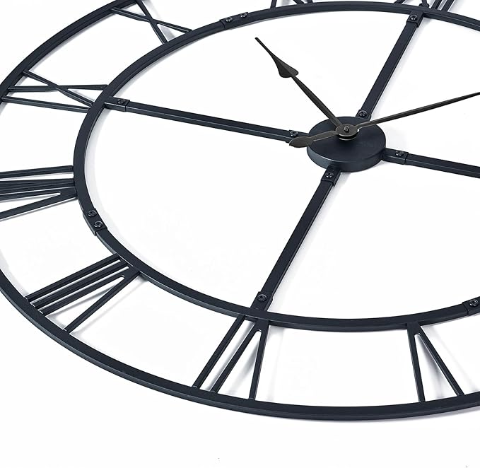 Large Wall Clock for Living Room Decor – 32 Inch Silent Non-Ticking Modern Farmhouse Wall Clock, Oversized Decorative Metal Roman Numeral Clock, Black