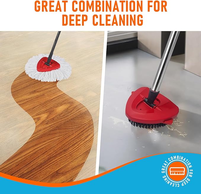 Mop Head Replacement Pads Compatible with O-Cedar EasyWring 1 Tank Triangle Mop,5 Spin Mop Head Refill Replacement,One Upgraded Scrub Brush & One Base for Deep Clean