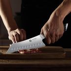 FINTISO 7 Inch Chef Knife, Ultra Sharp Kitchen Knife with G10 Handle, High-End 5 Layers 10Cr15CoMoV Japanese Stainless Steel Santoku Knife, Professional Cutting Knife for Vegetables and Meat