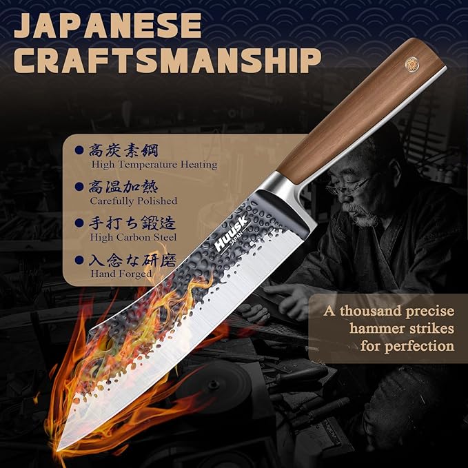 Huusk Meat Cleaver Knife Butcher Knife for Meat Cutting 8.3 inch Japanese Viking Knife Hand Forged Carving Knives for Slicing BBQ Kitchen Cooking with Present Box