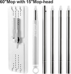 JOYMOOP Flat Mop, Microfiber Floor and Wall Cleaner, 60" Long Handle with 15" Flat Head with a Pad - White