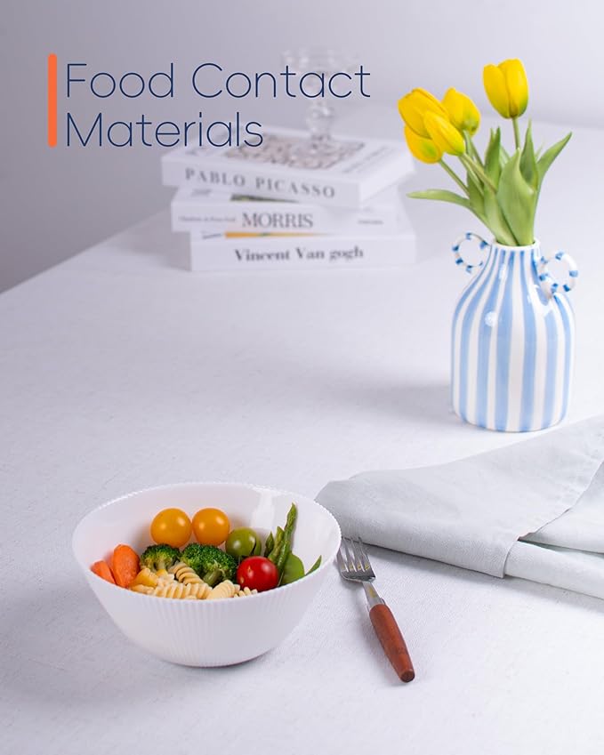 20 OZ Max White Opal Glass Cereal Bowl Set of 6, 6 inch Dishwasher & Microwave Safe Round Ribbed Bowls for Kitchen, Salad, Soup and Rice