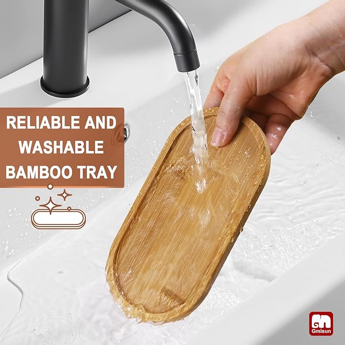 GMISUN Amber Glass Soap Dispenser, 2 Pack Bathroom Hand Soap Dispensers with Bamboo Tray, 17 Fl Oz Kitchen Hand and Dish Soap Dispenser Set, Modern Vintage Liquid Brown Soap Dispensers Bottle