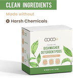 COCO+ Dishwasher Detergent Pods - Nano-Concentrated Enzymes Power with Rinse Aid & Hard Water Protection - Sparkling, Spotless Dishes - 50 Pods (Fragrance Free)
