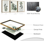 Bwodke Boho Wall Art, Framed Abstract Wall Art, Botanical Canvas Wall Decor, Mid Century Line Leaf Geometric Pictures Set of 3, Minimalist Paintings, for Bedroom Living Room Bathroom 16"x24"