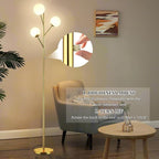 70in Gold 3-Globe Mid Century Dimmable Floor Lamp for Living Room G9 LED Bulbs Included,Modern Standing Lamp with Frosted Glass Shade for Bedroom,Studyroom Antique Brass Lighting(dimmer-Gold)