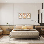 Bwodke Boho Wall Art, Framed Abstract Wall Art, Sun Rising on the Horizon Neutral Canvas Wall Decor, Mid Century Geometric Pictures Set of 3, Minimalist Paintings, for Bedroom Living Room Bathroom 12"x16"