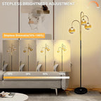 Lightdot 70IN Dimmable Floor Lamp for Living Room, 3 Light LED Tree Floor Lamps with 3Pcs Glass Globe, 3000K Soft Warm White for Wedding/Party, Mid Century Standing Tall Lamp for Bedroom-Black&Gold