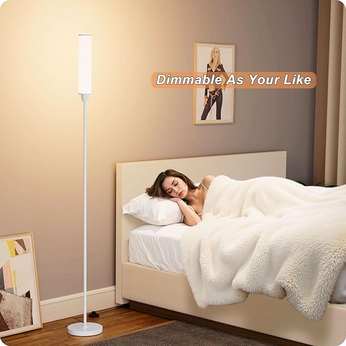 Floor Lamp with Remote Control, Floor Lamps for Living Room/Bedroom/Office, Stepless Adjustable 3000K-6000K Colors and 10-100% Brightness,Standing Light with Foot Switch (White+Beige Linen)