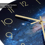 VIKMARI Black Wall Clock 12 Inch Round Silent Non-Ticking Quartz Battery Operated Wall Clocks Glass Night Sky Pattern Decorative Arabic Numerial Clock for Kitchen Living Room Dining Room and Bedroom