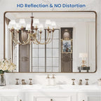 WEER Bronze Framed Modern Wall-Mounted Bathroom Mirror, 55"L x 36"W, Brushed Bronze Aluminum Frame, Shatterproof Tempered Glass, Rounded Rectangle, Horizontal/Vertical Mounting