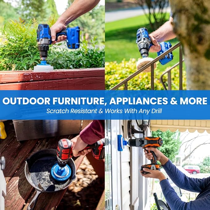 7 Pack Multi-Purpose Drill Brush Kit for Cleaning Bathrooms, Showers, Tubs, Tile, Floors, Sinks, Toilets, Grout and Grime Removal, Reversible Blue and White Scrub Pads