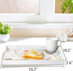 MAONAME Rectangular Decorative Tray, Modern White Serving Tray with Handles, Marbling Plastic Trays for Ottoman, Coffee Table Trays for Living Room, Home Decor, 15.8" x 11.8" x 1.6"