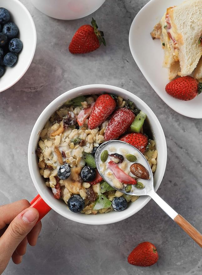 Teocera Soup Mugs with Handles, White Coffee Mugs Set of 4, Large Soup Cups - Striped Design - 24 Ounce Porcelain Jumbo Mugs Bowls for Coffee, Oatmeal, Hot Cocoa, Cereal