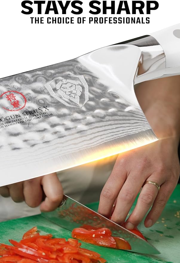 Dalstrong Chef Knife - 8 inch Blade - Shogun Series - Damascus - Japanese AUS-10V Super Steel Kitchen - Glacial White Handle ABS - Razor Sharp Chef's - Full Tang Cooking Knife - Sheath