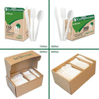 100% Compostable No Plastic Knives Forks Spoons Utensils, Heavyweight Heavy Duty Eco Friendly Flatware for Lounge Party Wedding BBQ Picnic Camping