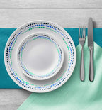 Corelle Vitrelle 18-Piece Service for 6 Dinnerware Set Triple Layer Glass and Chip Resistant, Lightweight Round Plates and Bowls Set, Ocean Blue