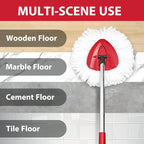 Spin Mop Replacement Set for O-Ceda EasyWring 1-Tank System, Includes 2 Mop Head Replacement, 1 Mop Handle (30-58in Adjustable 4-Section Pole), 1 Spin Mop Base