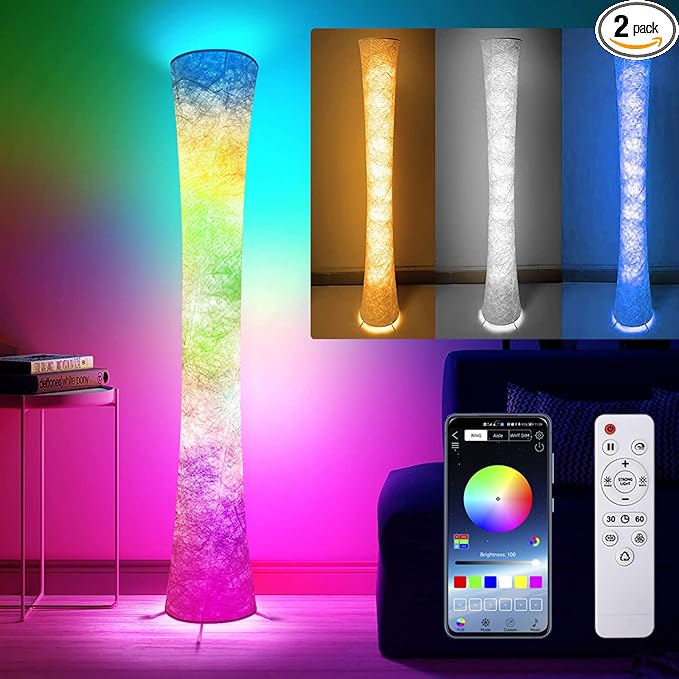 2 Pcs Floor Lamp, 61'' Smart RGB LED Corner Lamp with Music Sync and 16 Million DIY Colors, 3 Color Temperature, APP & Remote Control, Color Changing Standing Floor Lamp for Bedroom Living Room