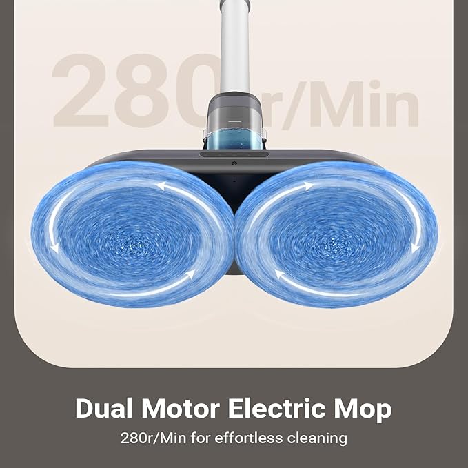 iDOO Electric Mop, Floor Scrubber Electric Spin with LED Headlight, Rechargeable Dust Cordless Dual-Motor, Spray Mop for Hardwood Floor, Clean up to 2350 ft², 46dB Quiet, Gray-4 Pads