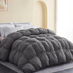 SNOWMAN Premium Down Comforter Cal King Size, Luxurious All Season Duvet Insert with Cotton Blended Fabric, 48oz Fill Weight Pinch Pleat Design Hotel Bedding Comforter (Grey,108"x98")