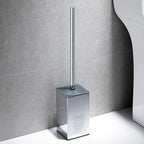 Freestanding Toilet Brush Holder for bathrooms 304 Stainless Steel Toilet Brush Stand Square Storage and Organization Rust Resistant 17-inch high Polished Chrome Finished
