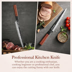 HEZHEN Carving Knife, 10 Inches, Meat Cutting and BBQ Knife, 3 Layers High Carbon Clad Steel Brisket Slicing,Breaking Butcher, Redwood Octagonal Handle