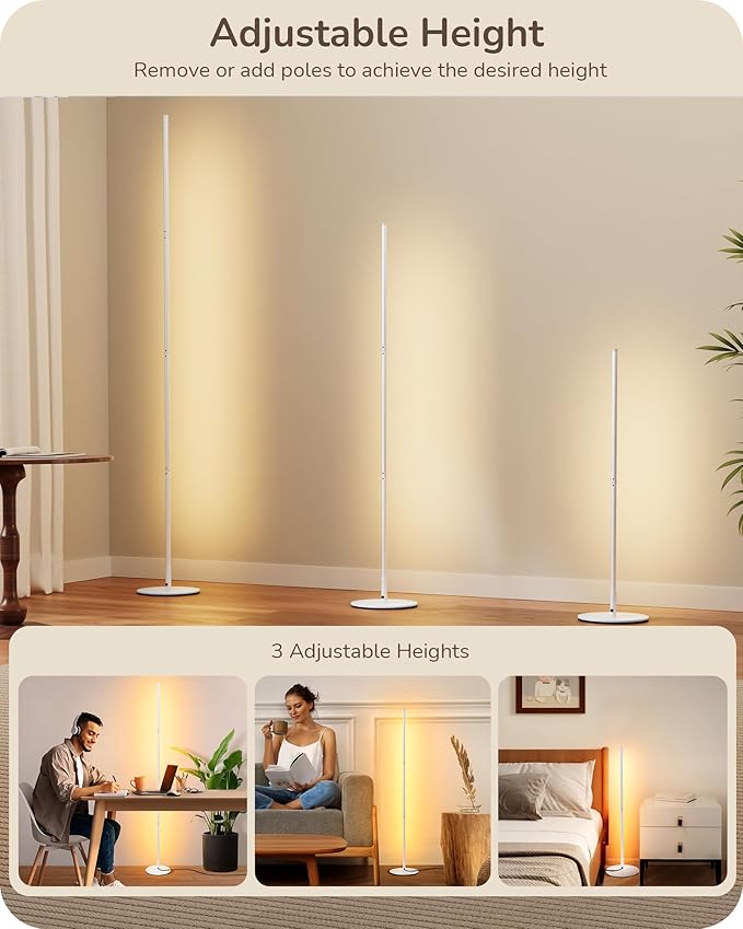 EDISHINE Modern Minimalist LED Floor Lamp, Set of 2, 57.5" Height, 7 Color Temperature 3000-6000K, Dimmable Corner Floor Lamp for Bedroom, Living Room, Office, White